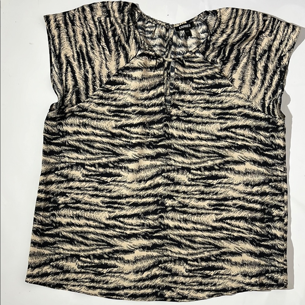 Express Zebra Print Cap Sleeve Blouse